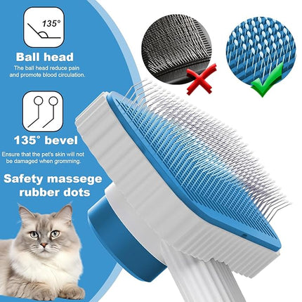 Cat brush, Cat Brush for Long or Short Haired Cats, Remove Loose Fur and Mats, Rounded Pins Reduces Painful Pulling, Not for Tangle and Curly Fur, Azure