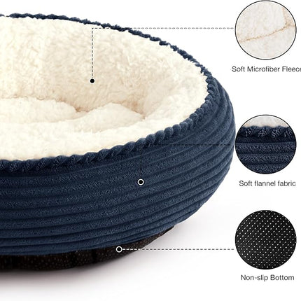 Love's cabin Round Donut Cat and Dog Cushion Bed, 25in Pet Bed for Small or Medium Dogs, Anti-Slip & Water-Resistant Bottom, Soft Durable Fabric Pet Beds, Washable Calming Cat Bed Navy Stripe