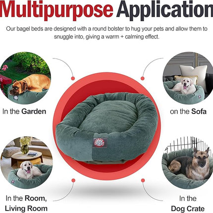 Majestic Pet 24 Inch Micro Velvet Calming Dog Bed Washable – Cozy Soft Round Dog Bed with Spine for Head Support - Fluffy Donut Puppy Mat 24x19x7 (inch) Small – Azure (2025)