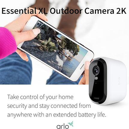 Arlo Essential XL Security Camera 2K | Indoor - Outdoor | 2nd Gen | 4X Longer Battery | Wire-Free with Spotlight, 2-Way Audio, Color Night Vision, Live Stream, Motion Activation, Notifications-White