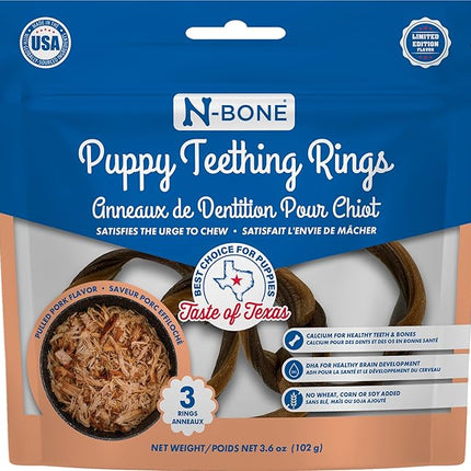 N-Bone Puppy Teething Rings Taste of Texas Pulled Pork Flavor 3 Count