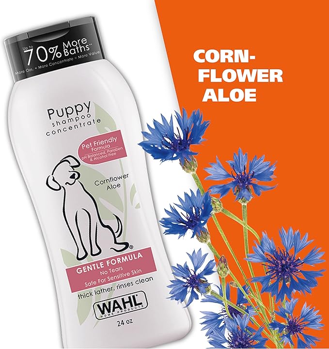 Wahl USA Gentle Puppy Shampoo for Pets – Cornflower Scent for Grooming Dirty Dogs - 24 Oz - Model 820002A