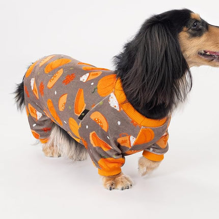 Fitwarm Pumpkin Dog Pajamas, Thanksgiving Outfit for Small Dogs Boy Girl, Pet Onesie, Brown, Orange, XXL