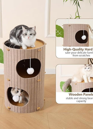 Cat House for Indoor Cats, 2-Storey Large Cat Bed Cave, Felt Covered Cats Tunnel Condo,23.6"