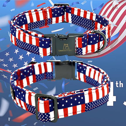 Lionheart glory American Flag Dog Collar 4 of July Independence Patriotic Dog Bow Collars Heavy Duty Adjustable Soft Collar with Bowtie for Small Dogs Pet Gift