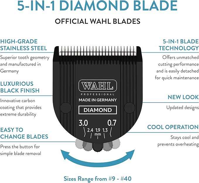 WAHL Professional Animal 5-in-1 Diamond Blade Arco, 5 Style Groom, Bravura, Chromado, Creativa, Figura, and Motion Pet, Dog, and Horse Clippers (41854-7526)