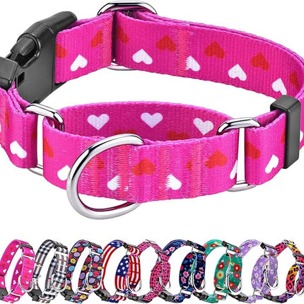 Hikiko Valentine's Day Dog Collar for Small Medium Large Dogs Adjustable Heart Martingale Collars with Quick Release Buckle (Pink Love,L)