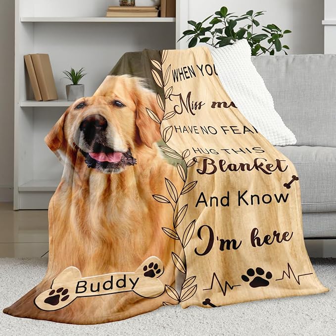 Pet Memorial Gifts for Dogs Cats - Personalized Pet Memorial Throw Blanket with Photo,Loss of Dog Sympathy Gift Bereavement Remembrance Passing Away Gifts,Pet Picture Blanket,Print in USA
