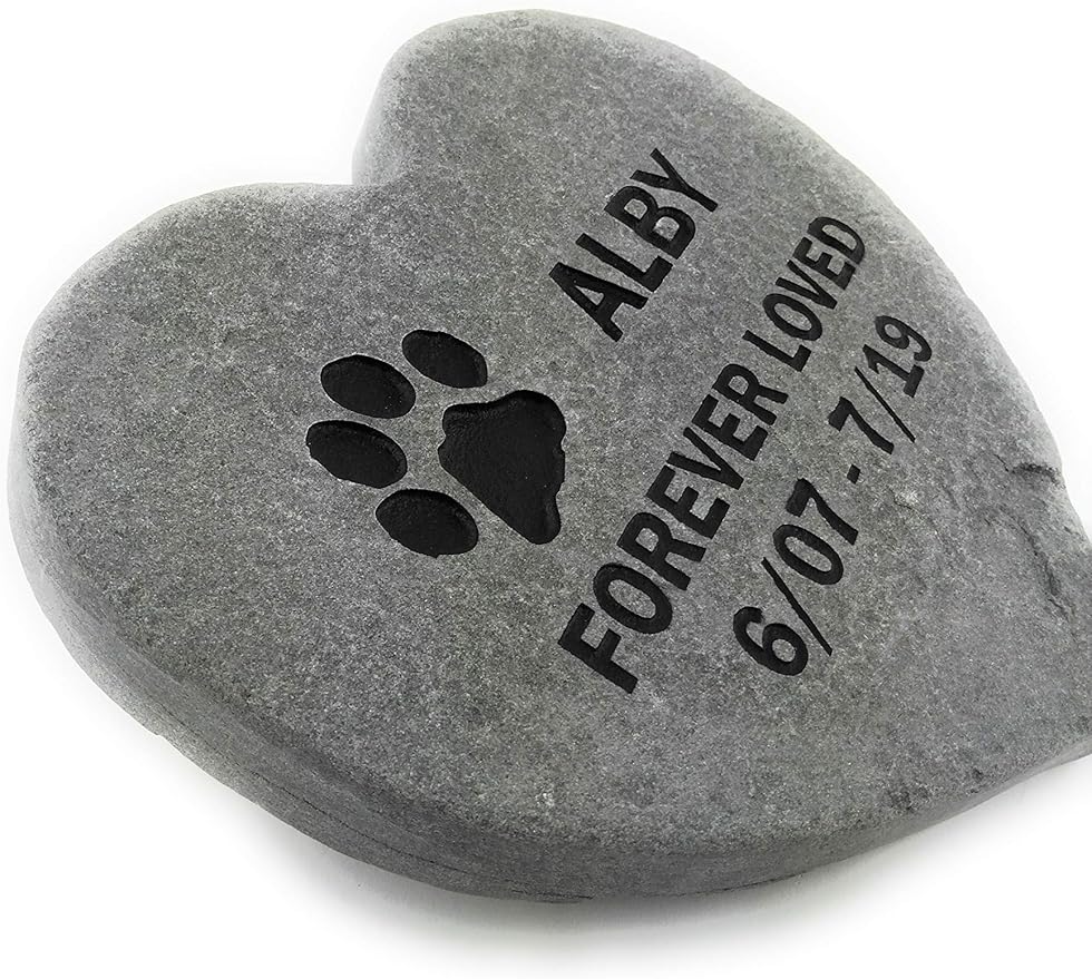 Pet Memorial Headstone Grave Marker Gray Natural Stone Heart 8" for Your Dog Or Cat Personalized