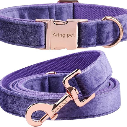 ARING PET Velvet Dog Collar and Leash Set, Soft Purple Dog Collar and Leash, Adjustable Collars for Dogs