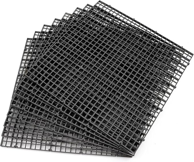 Aquarium Fish Tank Bottom Isolation 8 Pcs, Plastic Egg Crate Grid Divider Tray Egg (L 8pcs Black)