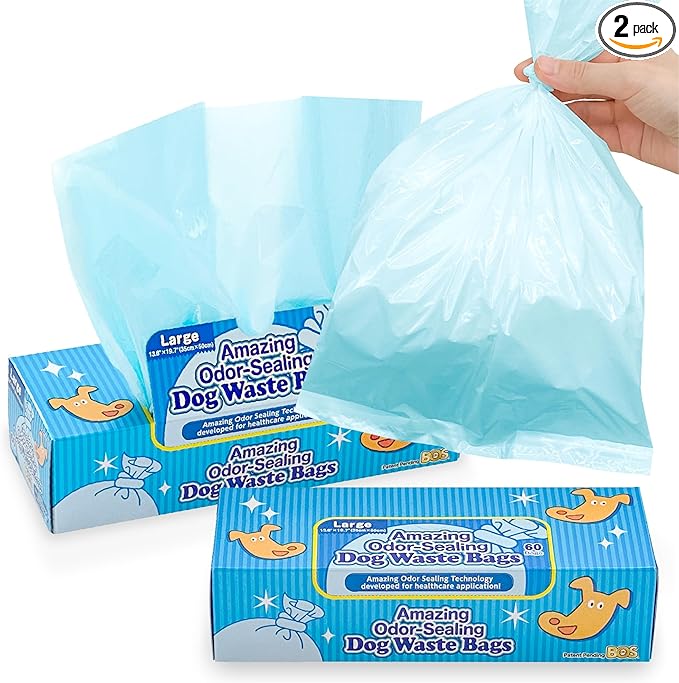BOS Amazing Odor Sealing Dog Poop Bags - Durable, Unscented [Size: L, Color: Light Blue] (60 Count, Pack of 2) (120 Bags)