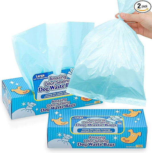 BOS Amazing Odor Sealing Dog Poop Bags - Durable, Unscented [Size: L, Color: Light Blue] (60 Count, Pack of 2) (120 Bags)