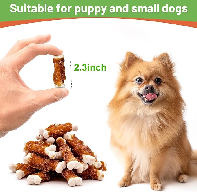 MON2SUN Dog Treats, Chicken Wrapped Calcium Bones Without Rawhide, 2.3 Inch Training Treats for Teeth Cleaning and Fresh Breath, Chews for Puppy and Small Dogs (28 Count - Pack of 1)