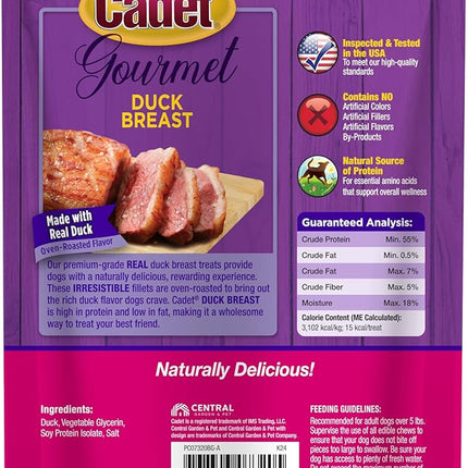 Cadet Gourmet Duck Breast Dog Treats - Healthy & Natural Dog Training Treats for Small & Large Dogs - Inspected & Tested in USA (3 oz.)