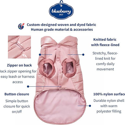 Blueberry Pet Cozy Mauve Pink Dog Coat – Windproof Quilted Winter Jacket for Large Dogs, Size 20 (22.5" Back Length), Warm No-Sleeve Design for Easy Movement