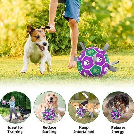 Diman Dog Balls with Nylon Straps, Puppy Soccer Ball for Dogs, Outdoor Dog Toys, Durable Fetch Pet Toy for Training, Birthady Gift for Large Pets (7 Inch)