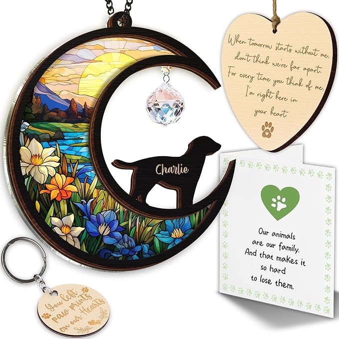 Personalized Dog Memorial Gift Suncatcher, Engraved Pet Memorial Ornament, Pet Sympathy Keychain, Loss of Animal Card, Rainbow Bridge Dog Loss Gift, Bereavement Suncatcher Window Hanging