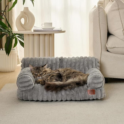 Hollypet Fluffy Plush Pet Cat Couch Soft Calming Pet Sofa Beds for Medium Small Cats and Dogs, Dark Gray