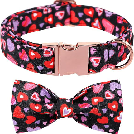 Lionet Paws Valentines Dog Collar Bowtie, Dog Bowtie Collar with Metal Buckle for Dogs, Adjustable Fabric Black Black Dogs Collars Girl Boy, XS, Neck 8-12 in