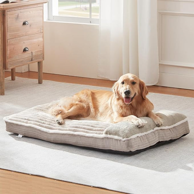 Dog Bed for Large Dogs, Dog Mattress with Pillow for Crate Kennel, Sofa pet Bed, Super Soft pet Bed for Medium, Jumbo, Small Dogs Breeds (Beige, Medium:(31"x25"x3")