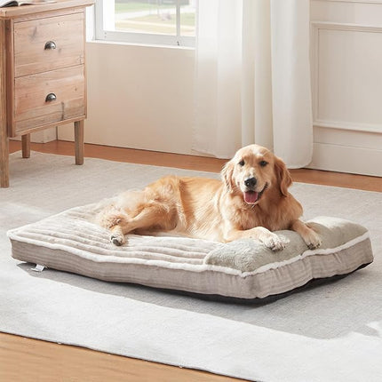 Dog Bed for Large Dogs, Dog Mattress with Pillow for Crate Kennel, Sofa pet Bed, Super Soft pet Bed for Medium, Jumbo, Small Dogs Breeds (Beige, XX-Large:(46"x30"x4")
