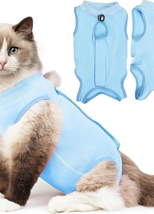 Cat Recovery Suit, Kitten Surgical Bodysuit for Abdominal Wound Anti Licking After Surgery, Pet Surgical Recovery Snugly Suit Cat Spay Recovery Suit Female for Small Male Female Cats Blue L