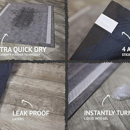 Bulldoglogy Carbon Black Puppy Pee Pads with Adhesive Sticky Tape - Extra Large Charcoal Housebreaking Dog Training Wee Pads (24x35) (60-Count, Black)