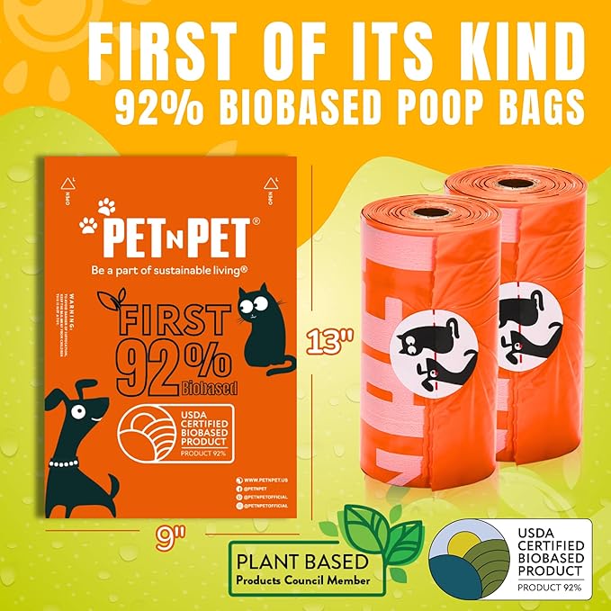 Pet N Pet 180 Counts Dog Poop Bags Rolls, 92% Plant Based Poop Bags for Dogs, Leak Proof Thick Doggie Poo Bag, Unscented Cat & Dog Waste Bag