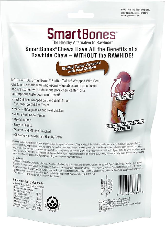 SmartBones Chicken Wrapped Stuffed Twists, Treat Your Dog to a Rawhide-Free Chew Made with Real Meat and Vegetables, 10 Count