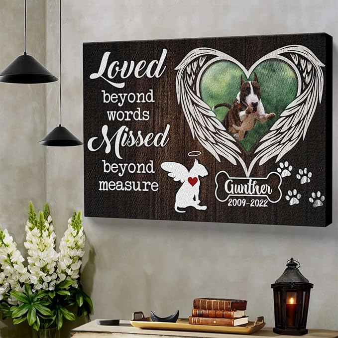 Dem Canvas Personalized Photo Canvas Prints, Custom Dog Loss Gifts, Loved Beyond Words Missed Beyond Measure, Pet Memorial Gifts, Dog Death Sympathy Gifts, Dog Loss Canvas Dog Grieving Gifts (30x20)