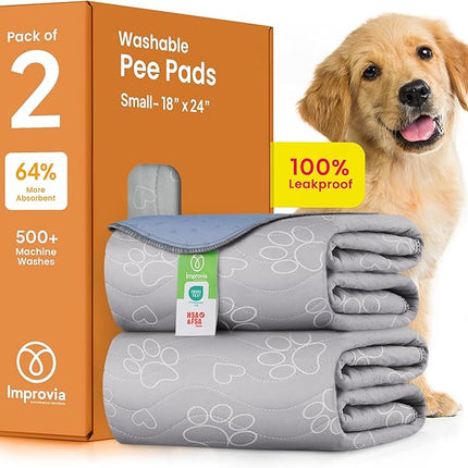 IMPROVIA® Reusable Puppy Pad – Waterproof, Extra-Absorbent, Washable Pee Pad for Dog Training, Whelping, & More – Protect Your Floors & Pet with Quick-Drying Potty Pad (Paws & Hearts, Small 18"x24")