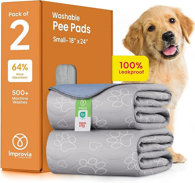 IMPROVIA® Reusable Puppy Pad – Waterproof, Extra-Absorbent, Washable Pee Pad for Dog Training, Whelping, & More – Protect Your Floors & Pet with Quick-Drying Potty Pad (Paws & Hearts, Small 18"x24")