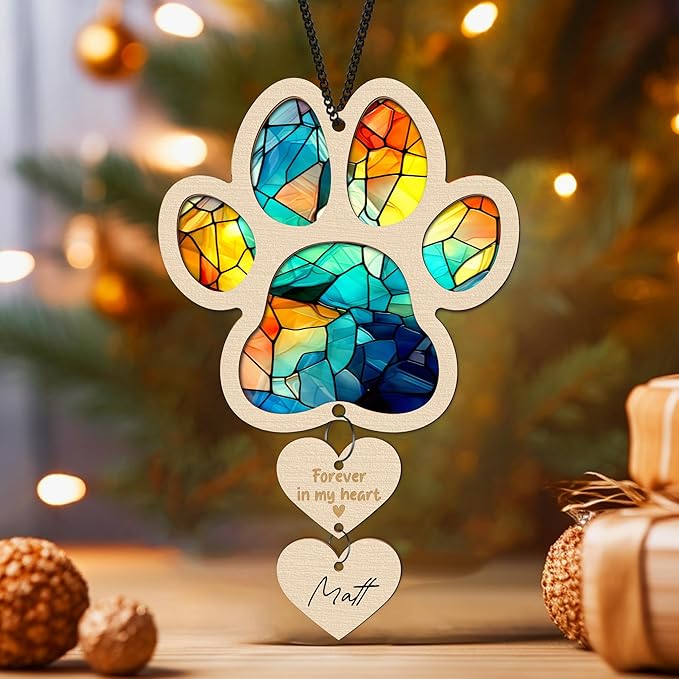 Pet Memorial Ornament for Christmas Tree Xmas Hanging Dog Cat Ornament Sympathy Gift Loss of Pet Passing Away Bereavement Keepsake for Pet Lover Ideas Gift in Loving Memory of Pet PS24-N4
