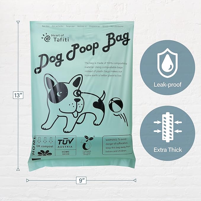Home Compostable Dog Poop Bags, Dog Bags for Poop (75 Count) with Holder, Doggie Poop Bags, Dog Waste Bags, Plant-Based, Extra Thick & Leak Proof, Unscented, 9 x 13 Inches