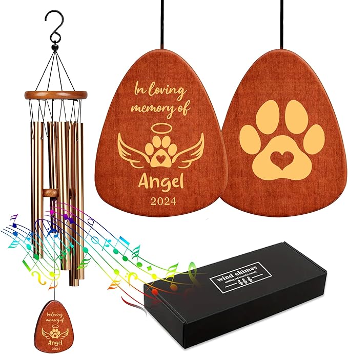 Personalized Dog Memorial Gifts for Loss of Dog Pet Memorial Gifts for Dogs Memory Wind Chimes for Loss of Loved One Dogs Sympathy Bereavement Gift Wind Chimes for Outside(Design 3, Champagne Gold)