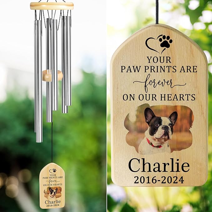 Pet Memorial Gifts, Personalized Pet Memorial Wind Chimes, Pet Loss Gifts, Dog Memorial Gifts for Loss of Dog, Pet Loss Sympathy Gift, Pet Remembrance Gift, in Memory of Pet - Paw Prints On Hearts
