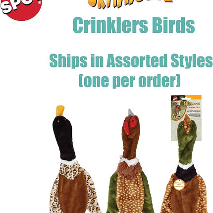 SPOT Skinneeez Crinklers Bird- Stuffing-Free Dog Toy with Crinkle and Squeaker Sounds, Durable Tug Toy for Moderate Chewers, Ideal for Medium and Large Dogs, Assorted Styles, 23 in