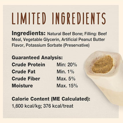 Cadet Stuffed Shin Bone, Long-Lasting Dog Chew Bones for Aggressive Chewers, High Protein Filled Bone Dental Chew for Dogs, Peanut Butter Flavor Filling, 3-4" for Small Dogs, 3 Pack