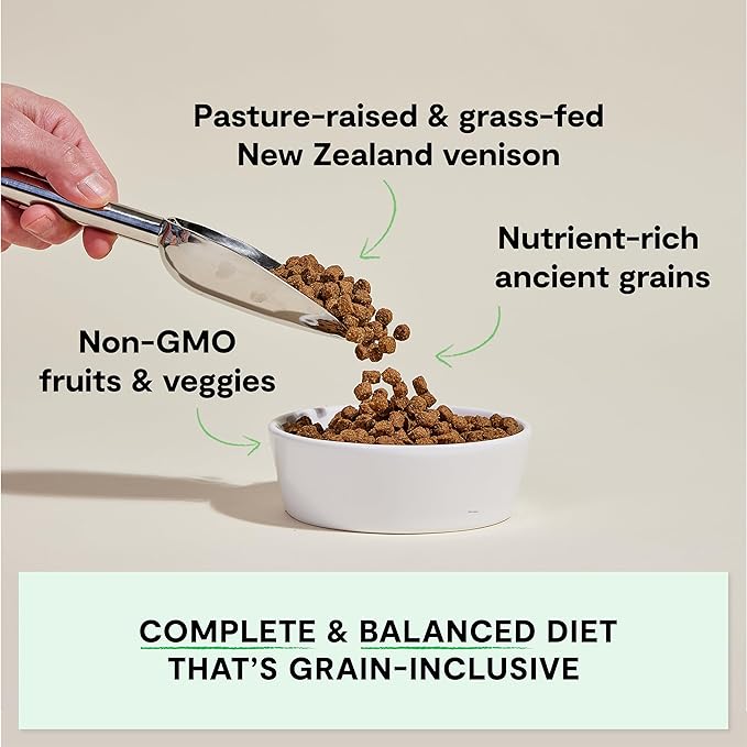 Open Farm, Ancient Grains Dry Dog Food, Protein-Rich & Nutrient Dense, 90% Animal Protein Mixed with Non-GMO Fruits, Veggies and Superfoods, New Zealand Venison Recipe, 22lb Bag