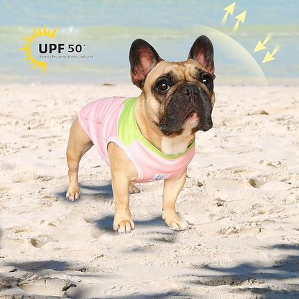 iChoue 2pcs French Bulldog Summer Cooling Shirt for Dogs UV Sun Protection Vest Sleeveless Breathable Tank Top English Pug Pink Green Red Grey - Medium