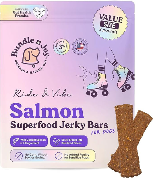 Superfood Dog Treats Salmon, Chicken or Beef Jerky Bars - Dog Treats for Snacks and Training – Made in USA - No Corn, Wheat or Soy – Poultry Free, 5oz or 16oz (Salmon (2 Lbs))