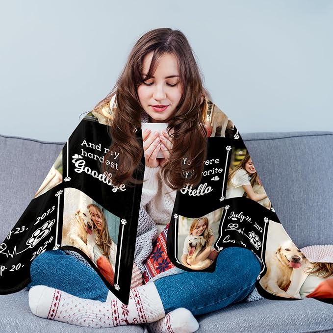 Ship Next Day,Pet Memorial Blanket Gift - Print in USA,Personalized Dog Memorial Blanket with Photo Name, Pet Sympathy Gifts for Dogs Lovers, Custom Loss of Dog Blankets, Remembrance Bereavement Gifts