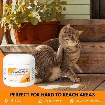 Lime Sulfur Wipes - Relief for Itching, Scratching, and Redness - Infused with Lime Sulfur, Aloe & Essential Oils - Skin Care Solution for Pets (50ct, 2" Skin Soothe Wipes)