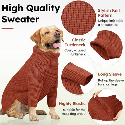 Queenmore Dog Sweaters for Small Dogs Male, Turtleneck Fall Pet Sweaters, Waffle KnitSweater for Doggie, Cat Sweater Puppy Coat, Saddle Brown XS