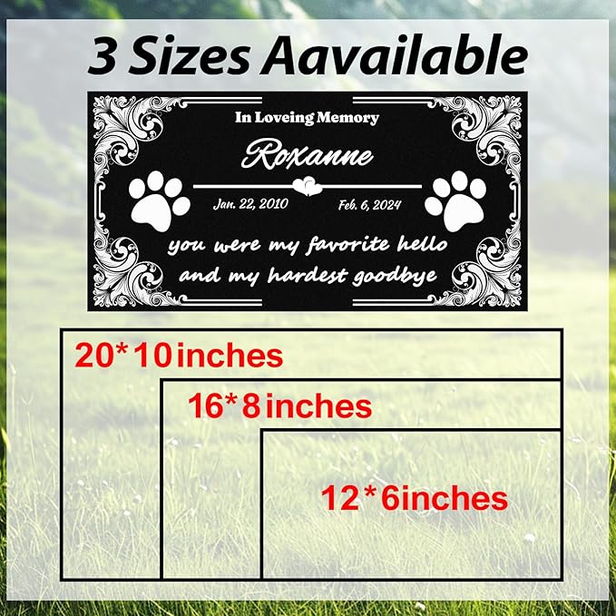 Pet Memorial Stones for Dogs & Cats, Personalized Dog Memorial Plaques for Pet Grave Stones for Outdoor - Cats Headstones, Tombstones for Grave Markers with Photo (Text Only)