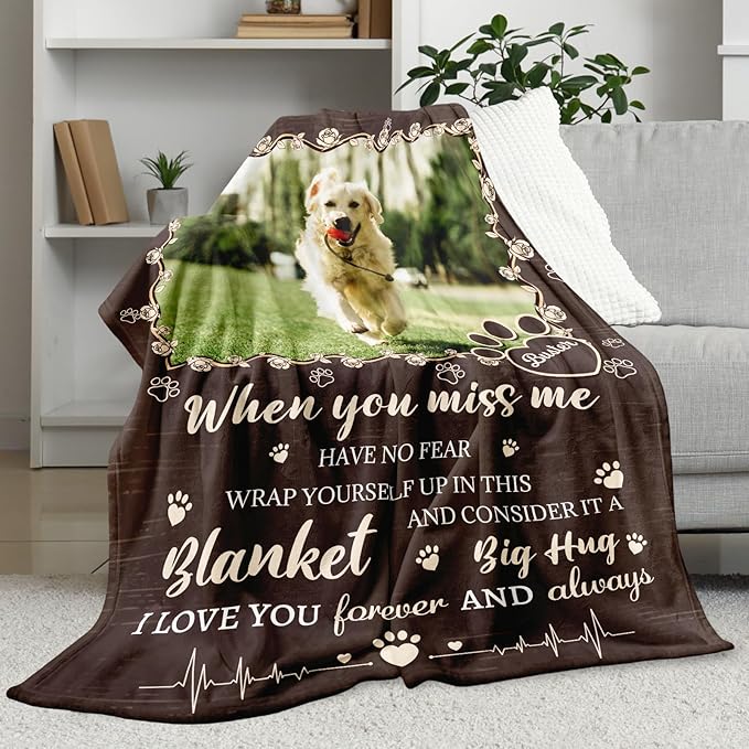 Dog Memorial Gifts for Loss of Dog - Personalized Pet Memorial Blanket with Photo Name, Pet Loss Sympathy Gift, Custom Dogs Blanket Pet Bereavement Remembrance Gifts