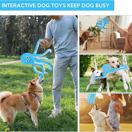 Squeaky Dog Toys Octopus Stuffed Crinkle Toy, Puppy Chew Toys for Teething, Durable Tug of War Interactive Plush Dog Toys for Puppies Small, Medium, and Large Dogs
