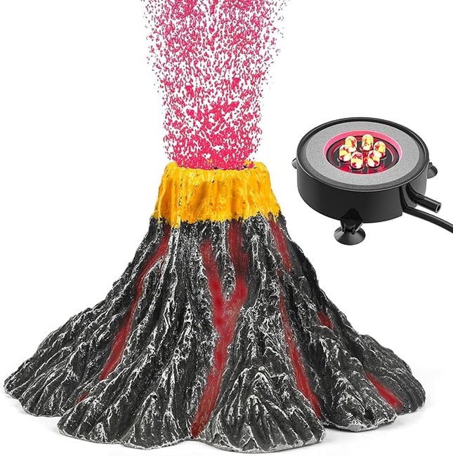 Uniclife Aquarium Volcano Ornament Kit Realistic Resin Volcanic Decoration with Air Stone Bubbler Red LED Light Decor for Fish Tank Landscape Addition and Oxygenation