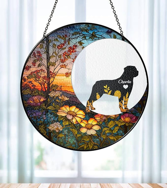 Personalized Rottweiler Dog Memorial Suncatcher, Custom with Name, Breed, Date - Steel, Glass - Pet Memorial Occasion